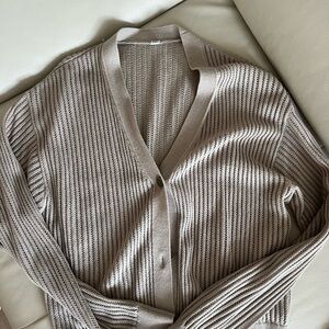 Uniqlo Tan Ribbed sheer Cardigan cotton V-Neck